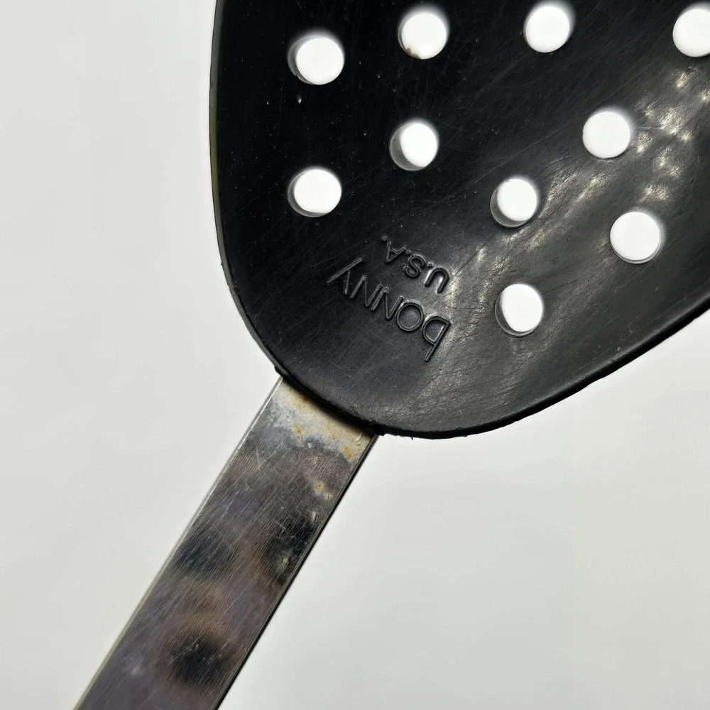 Vintage Bonny USA Slotted Serving Spoon Nylon Plastic Black w/White Handle